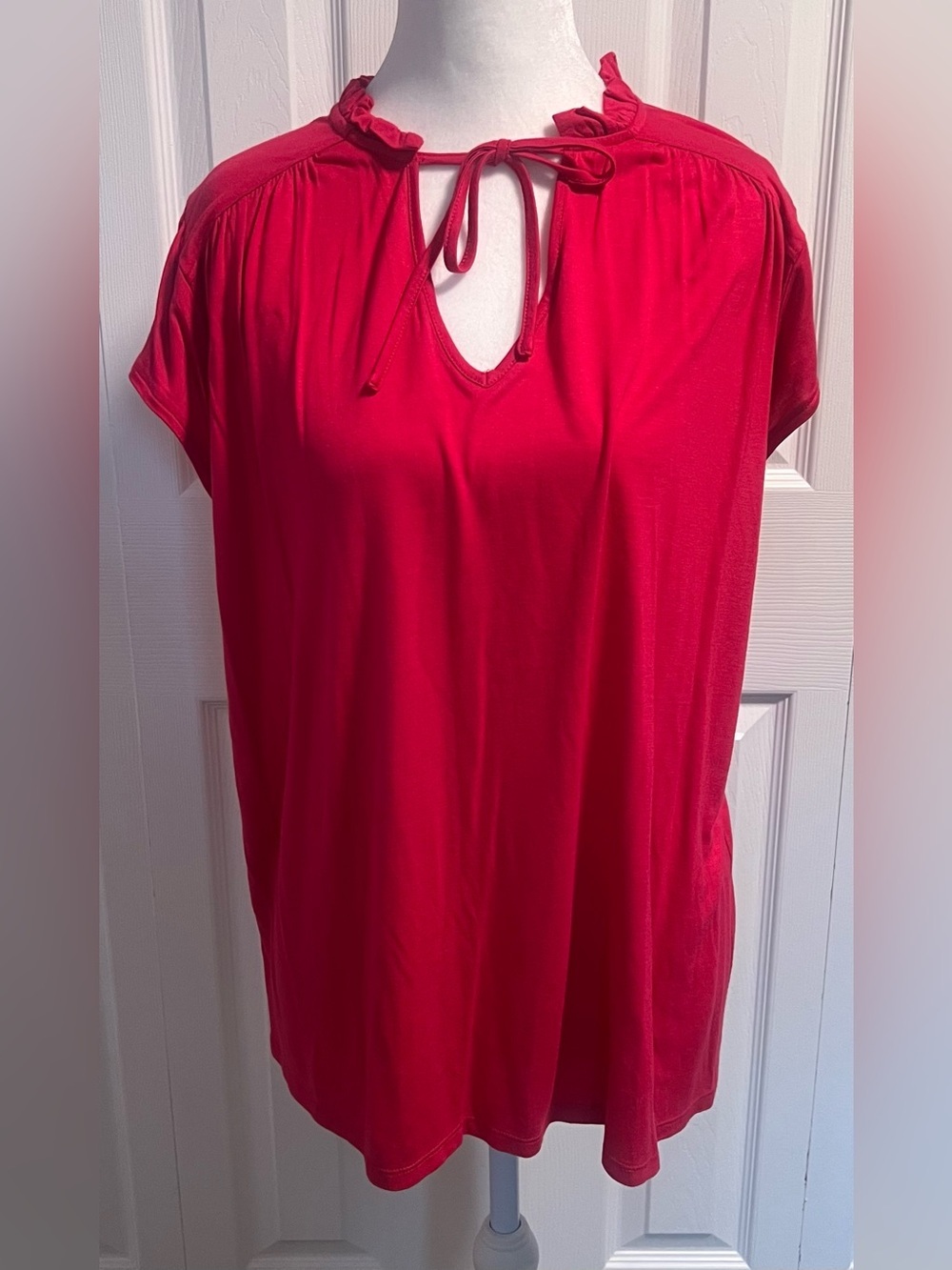 LOFT Pink Tie-Neck Short Sleeve Blouse
